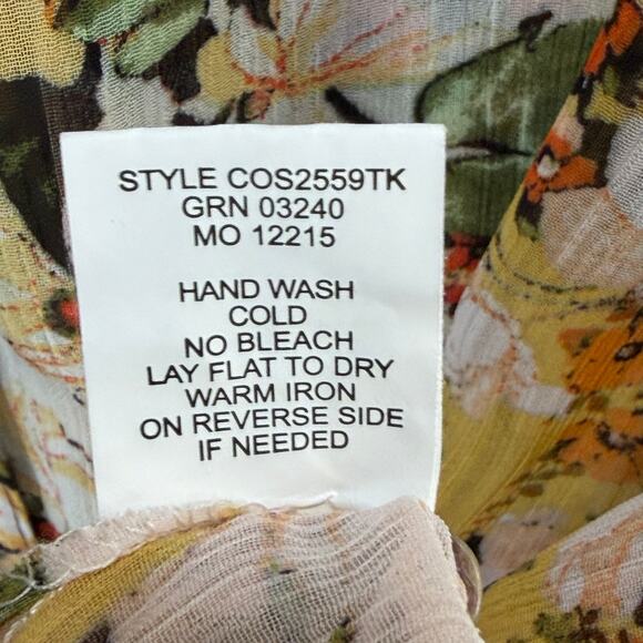 Fig And Flower Sheer Tunic Blouse XL Brown Yellow Floral Button Down Boho - Picture 13 of 14